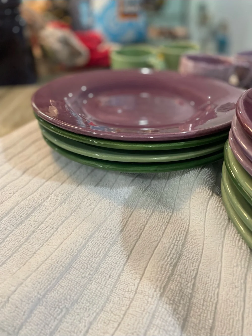 Pottery Barn Sausalito collection in plum and green.